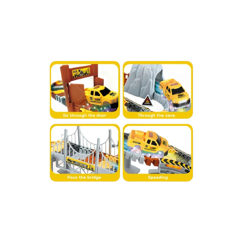 Pista Auto Construcción Flexible Con Luz Led Juguete Niños Amarillo