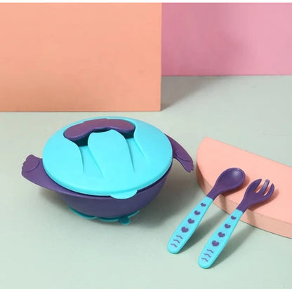 Plato Bowl 3 En 1 Con Tapa Y Cubiertos Bebé- Niños