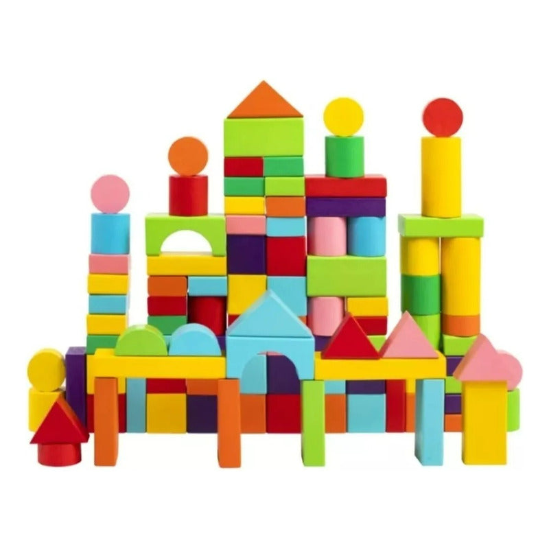 Juego Didáctico Bloques De Construcción Madera Niños