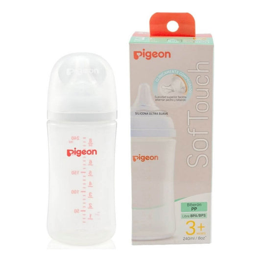 Mamadera Pigeon Softouch Boca Ancha 240 Ml Pp - 3+ Meses Color Transparente