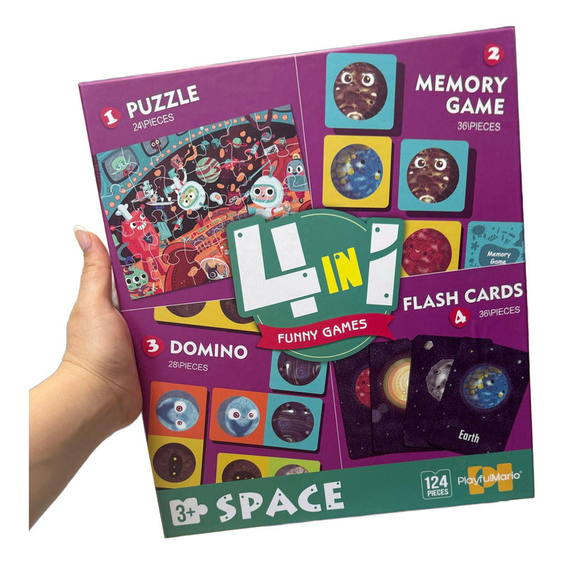 Juego De Mesa 4 En 1  Puzzle-memoria-domino-cartas Niños