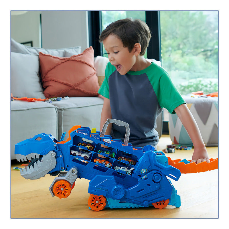 Hot Wheels City Pista De Juguete Súper Remolque T-rex Autos Multicolor