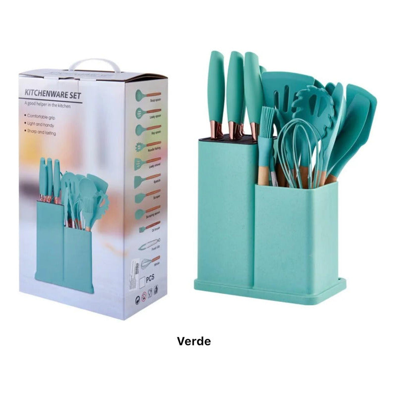 Set Utensilios De Cocina Antiadherente Silicona+cuchillo