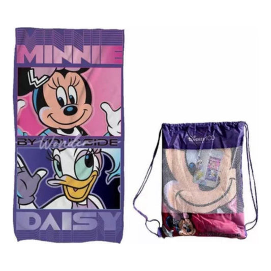 Toalla Playera Infantil Minnie Con Bolsa Algodón Playa