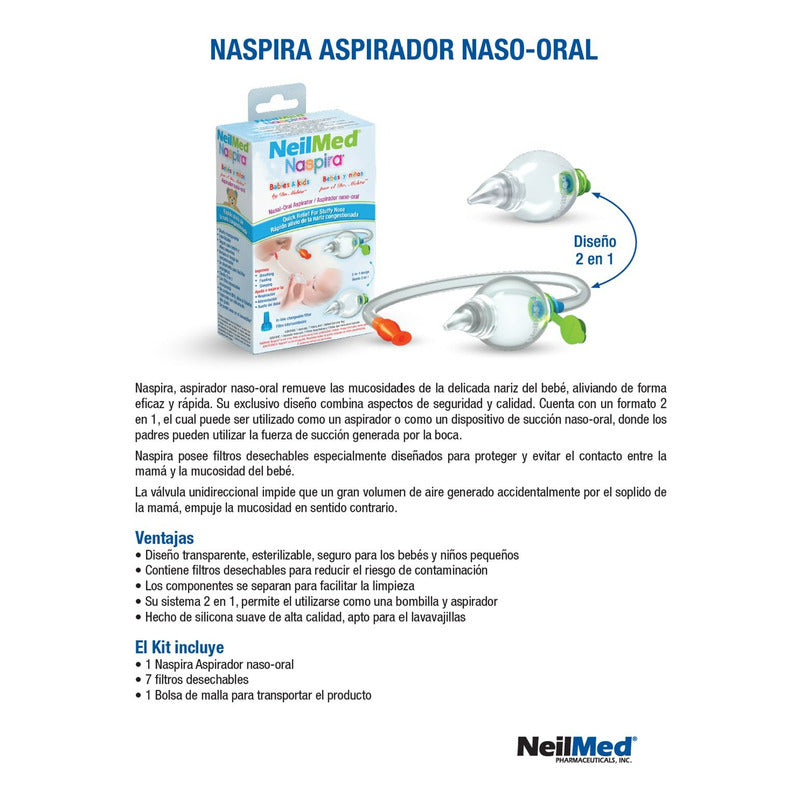 Aspirador Nasal Para Bebés 2 En 1 Perita-manual - Con Filtro Blanco Naspira