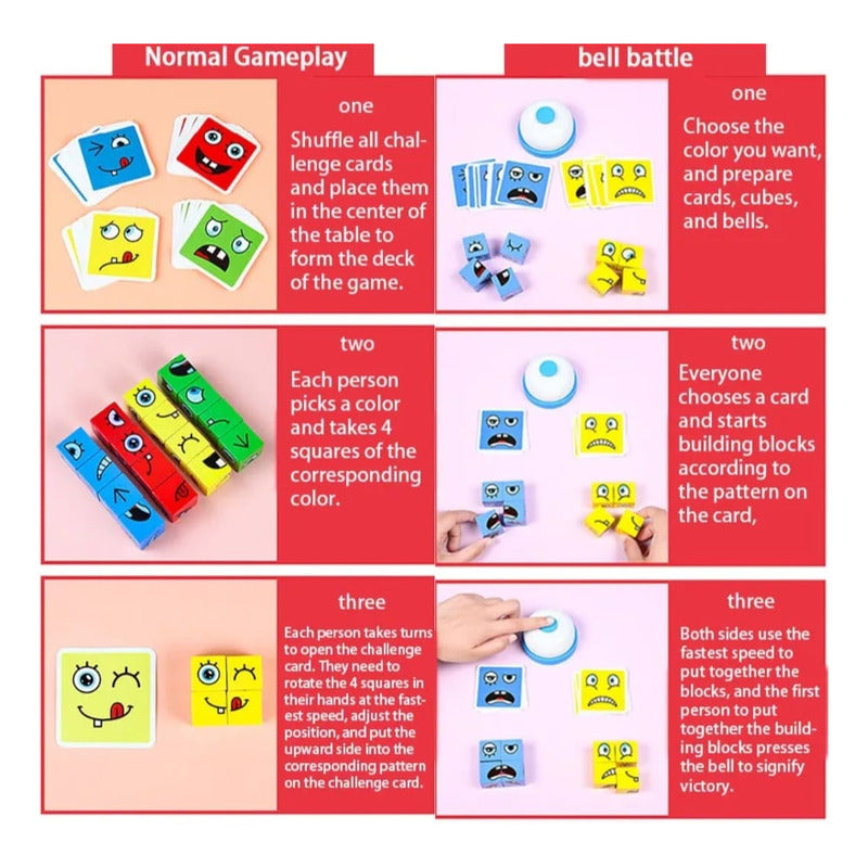 Juego Puzzle Cubos Didáctico Expresiones Y Emociones Madera