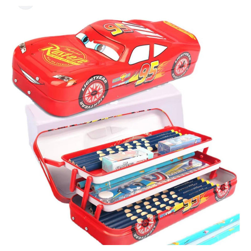 Cartuchera Estuche Metal Cars Niños