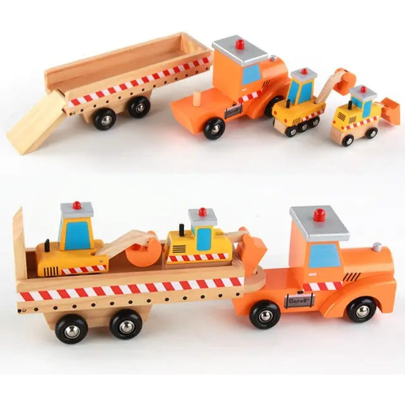 Juguete Camion Rampa Maquinas De Construcción Madera Niños