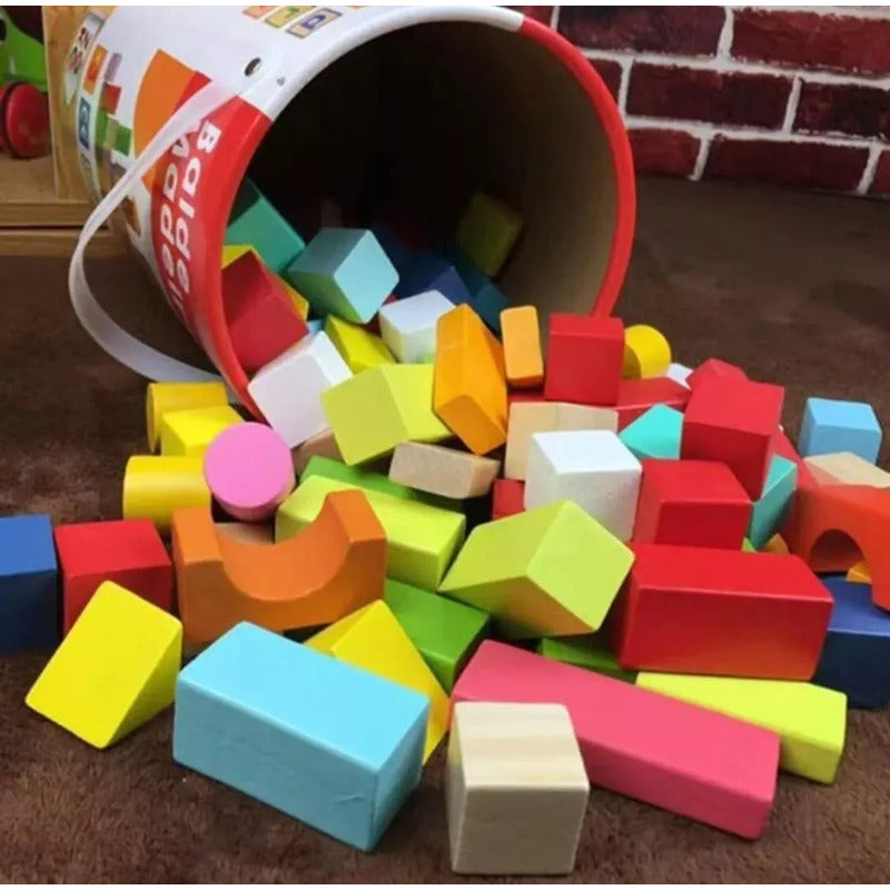 Juego Didáctico Bloques De Construcción Madera Niños