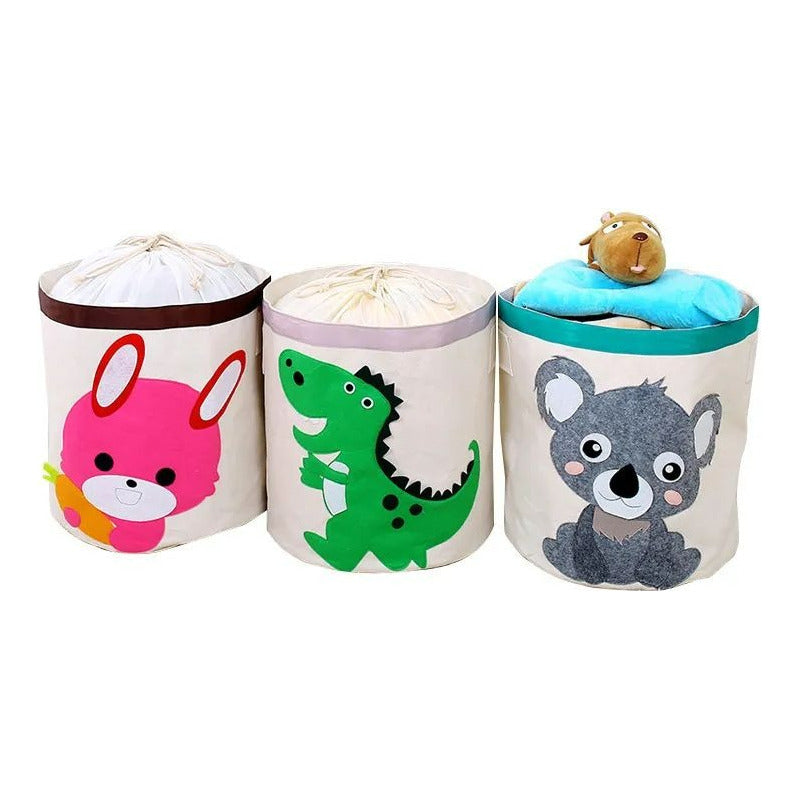 Organizador Redondo-cesta Juguetes Diseños Animalitos Niños