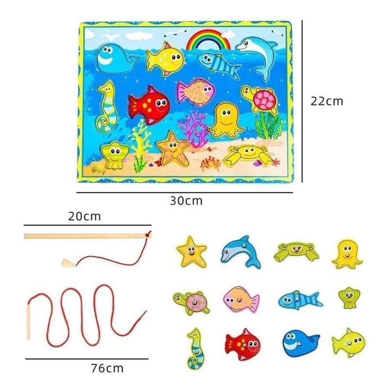 Tabla Encaje + Pesca+ Enhebrar Didáctica Madera Niños