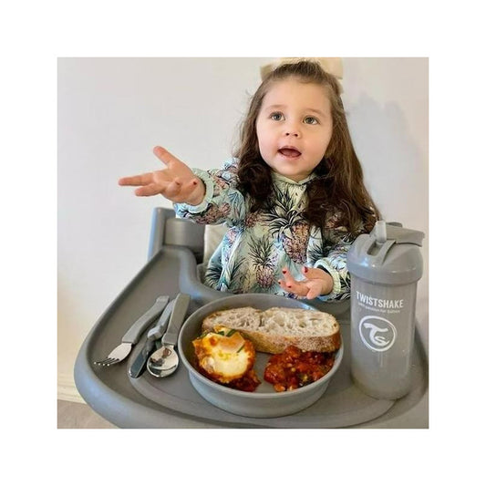 Plato Con Tapa Alimentación Bebé Twistshake 6+m Celeste Lisa Liso