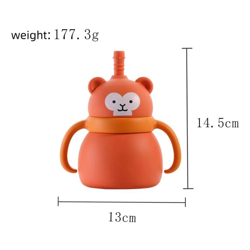 Vaso Con Bombilla Silicona Animalitos Rosa Claro Cerdito