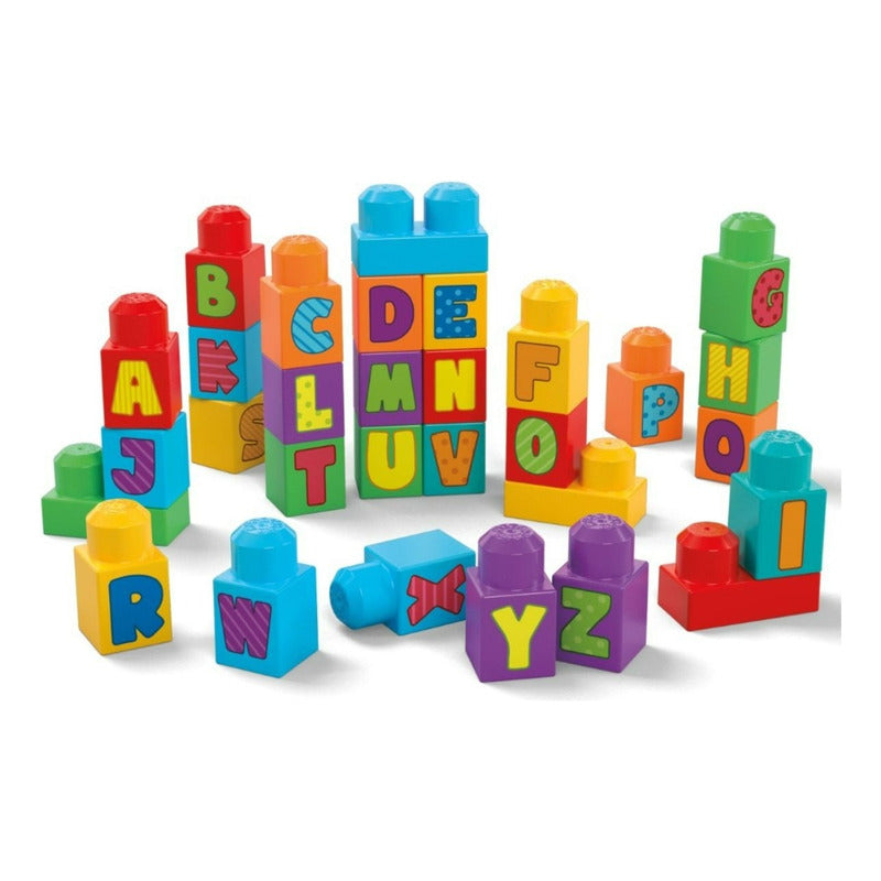 Mega Bloks Bloques Construcción Aprendizaje  30 Pzs + Bolsa 30 Letras
