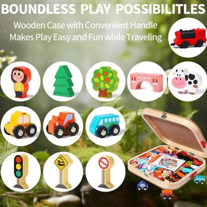 Juego Didáctico Ciudad Auto-trenes Madera Portátil