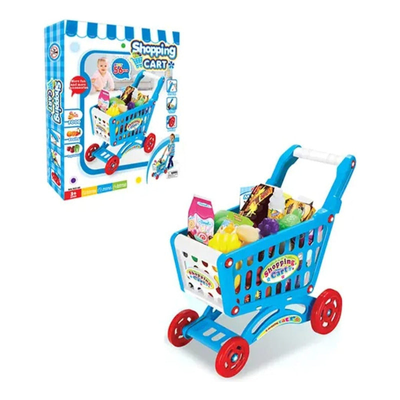 Juego Carrito Supermercado Para Niños Accesorios Juguetes Azul