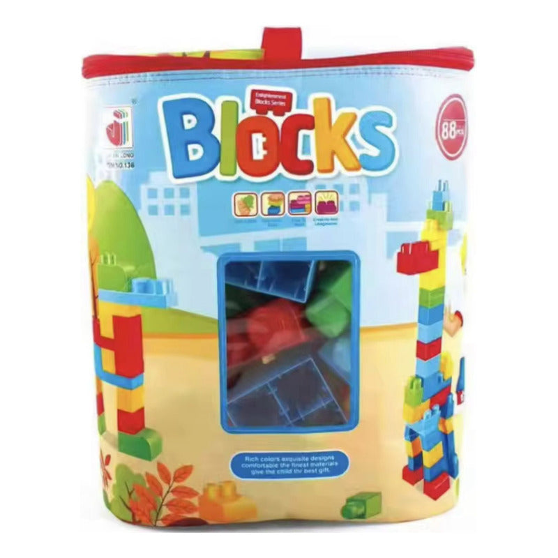 Juego Mega Bloques Construcción 88 Pzs Niños Con Bolsa 88 Unicolor