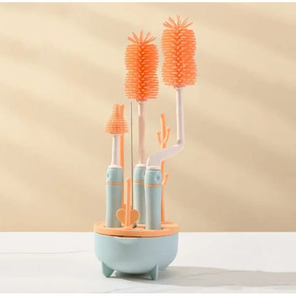 Set Cepillo De Silicona Limpiadores Mamadera Con Escurridor
