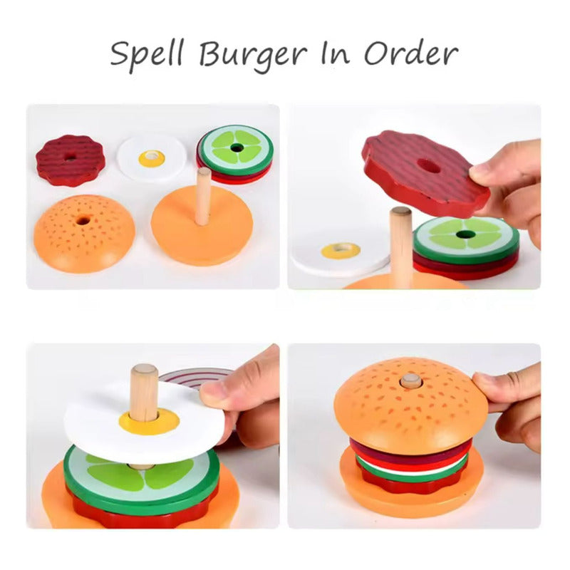 Juego De Madera Encaje Simulación De Alimentos Patrones Multicolor - Hamburguesa