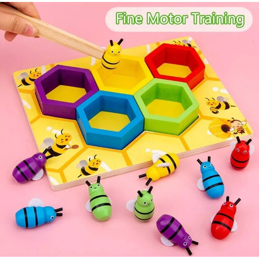 Juego Didáctico Abejas Madera Motricidad Niños Montessori