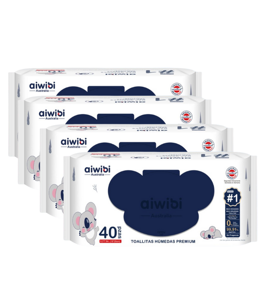 Pack Toallas Húmedas Premium Aiwibi 99,91%agua 4x40und