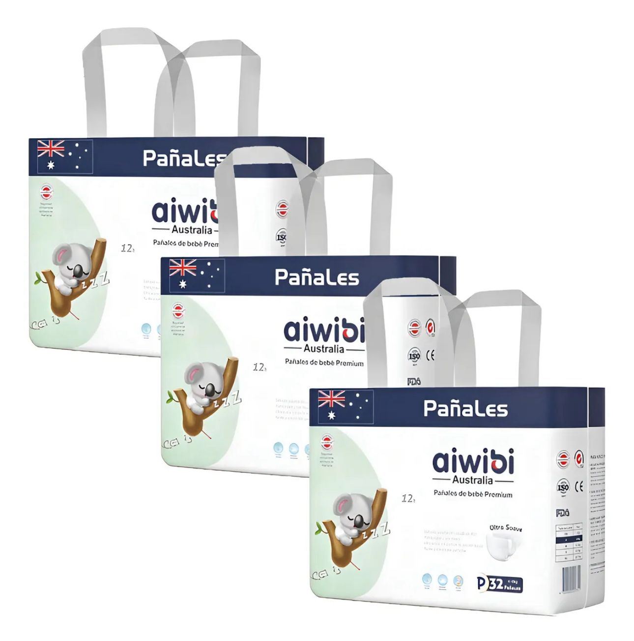 Pañales Aiwibi Premium Pack X3 - Tallas P 96 Und