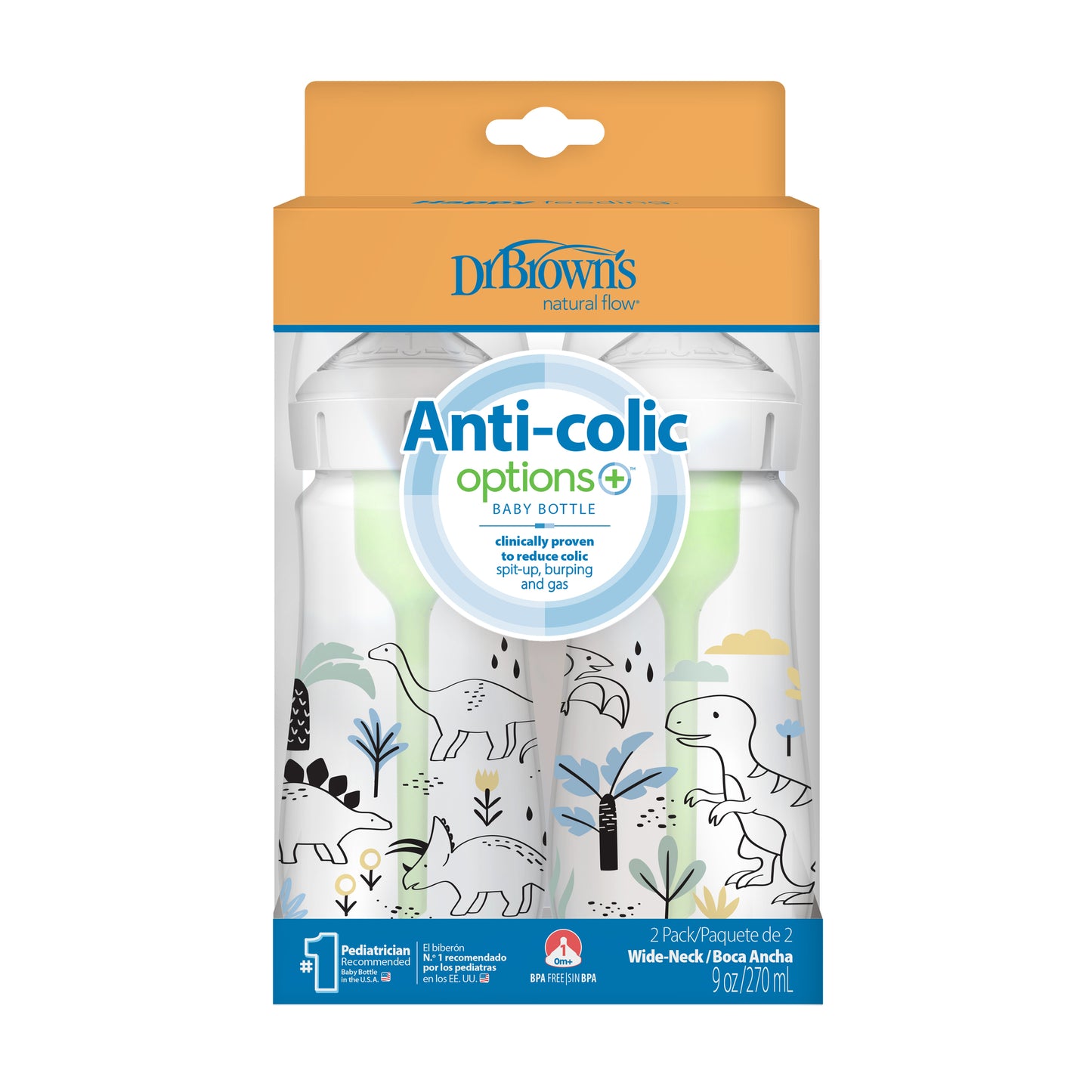 Pack 2 Mamadera Boca ancha Options+ 270ml Dinosaurios Dr. Brown's