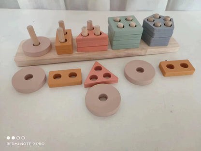 Juego De Encaje Madera Figuras Geometricas Colores Pastel