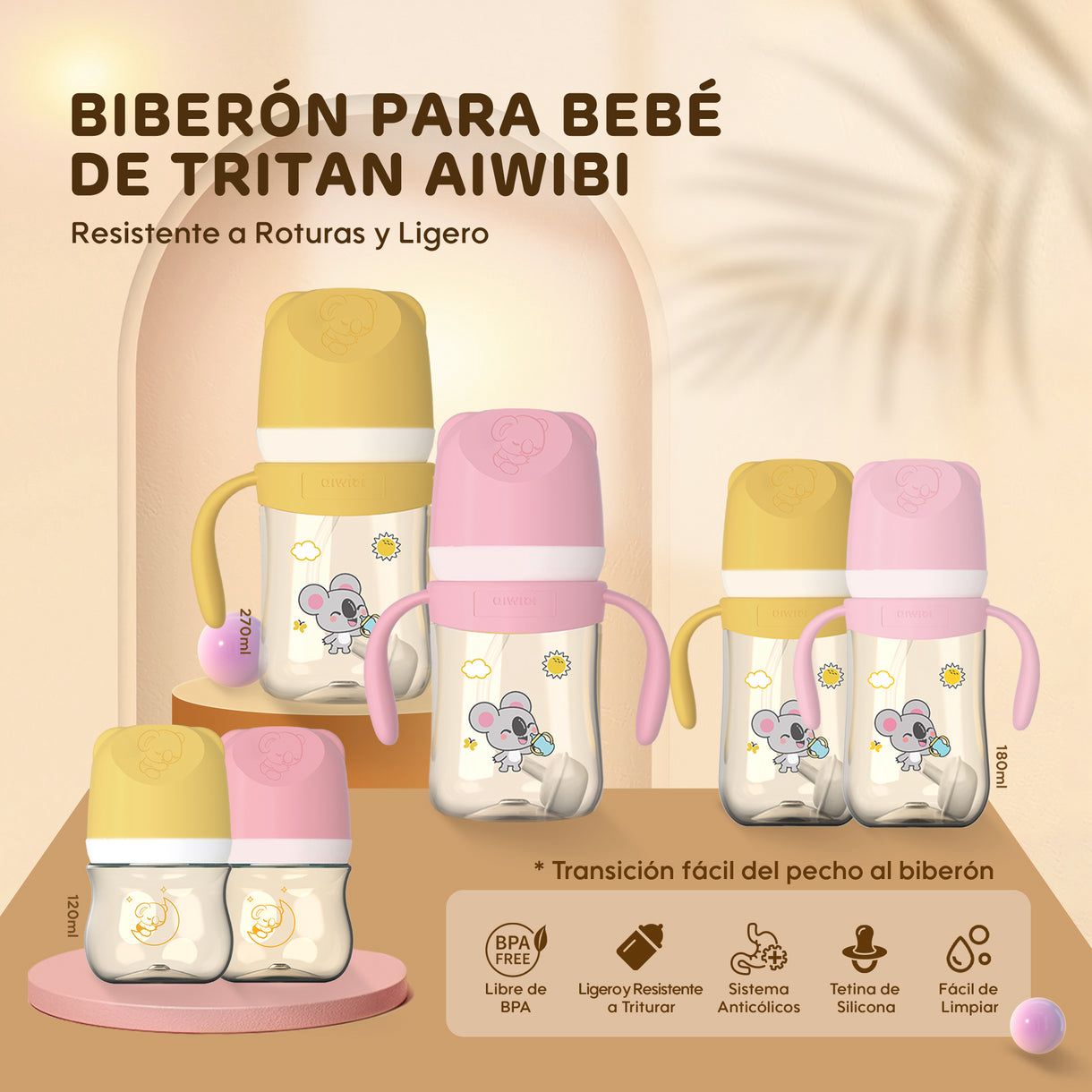 Mamadera Biberón Anticólicos Aiwibi 120ml Tritan
