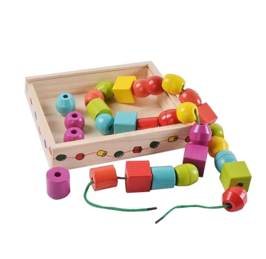 Juego Para Enhebrar Cuentas De Madera Didactico Niños
