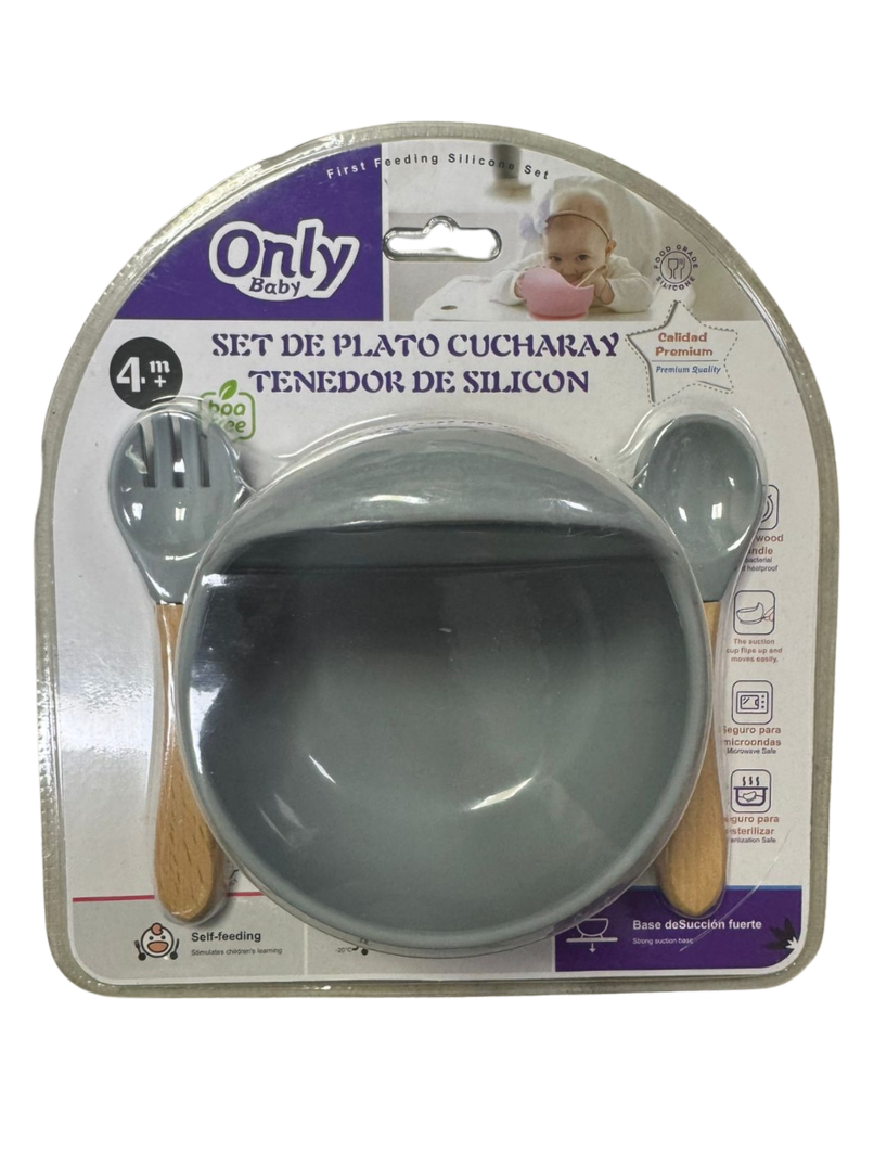 Set Bowl Con Cubierto- Cuchara Silicona -madera Niños