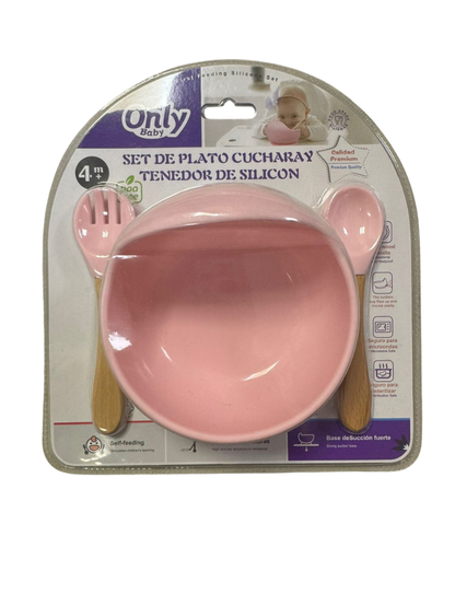 Set Bowl Con Cubierto- Cuchara Silicona -madera Niños