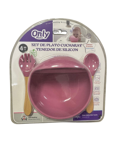 Set Bowl Con Cubierto- Cuchara Silicona -madera Niños