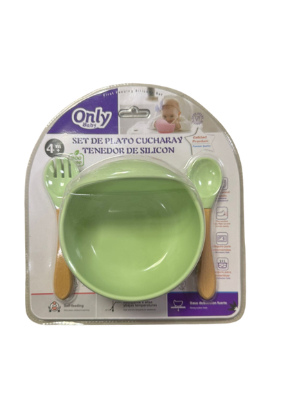 Set Bowl Con Cubierto- Cuchara Silicona -madera Niños