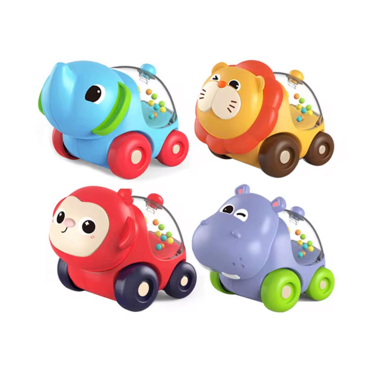 Set 4 Juguete Carritos De Animales Sonajeros Bebé