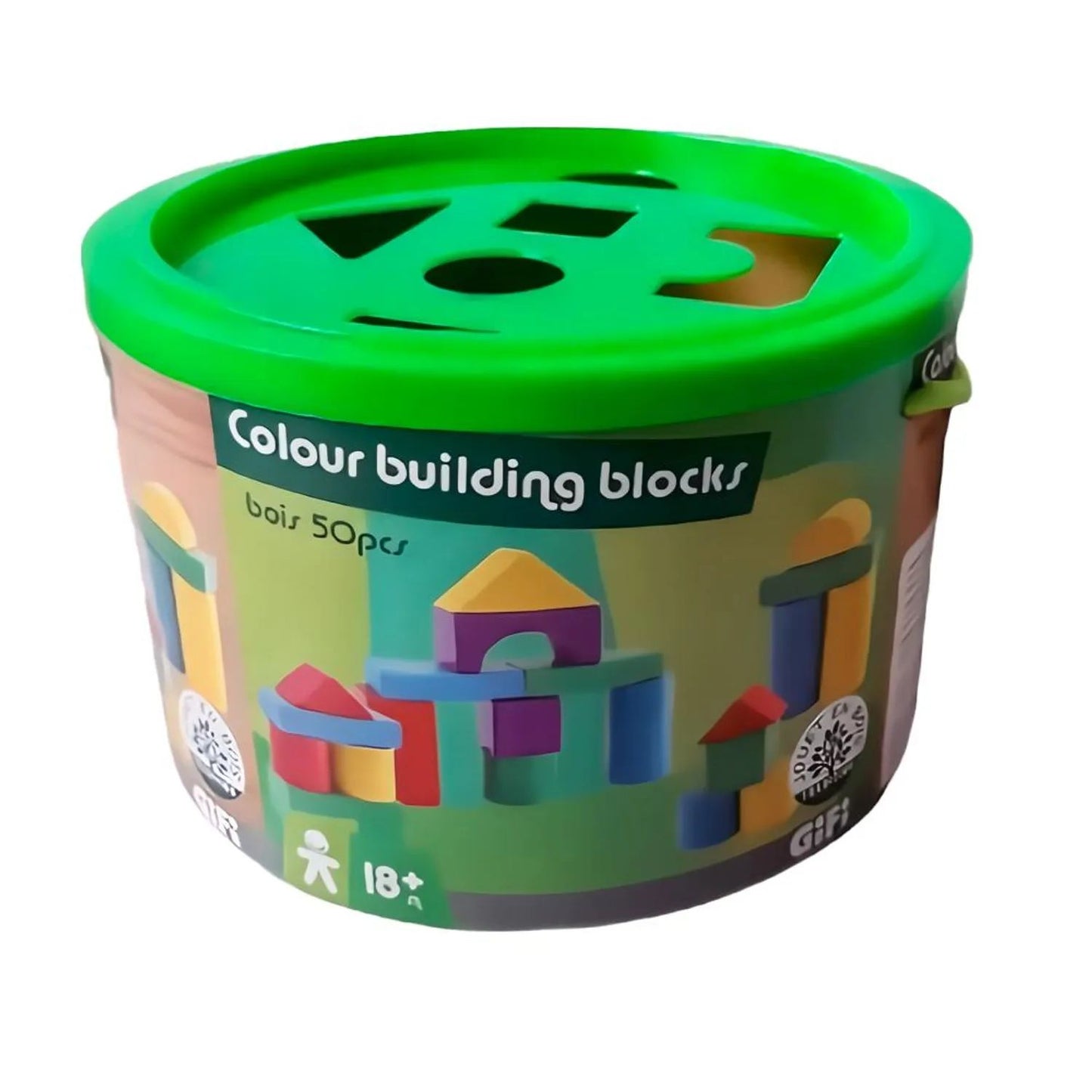 Juego Bloques De Construcción Madera Con Balde 50 Pzs