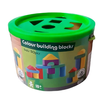 Juego Bloques De Construcción Madera Con Balde 50 Pzs