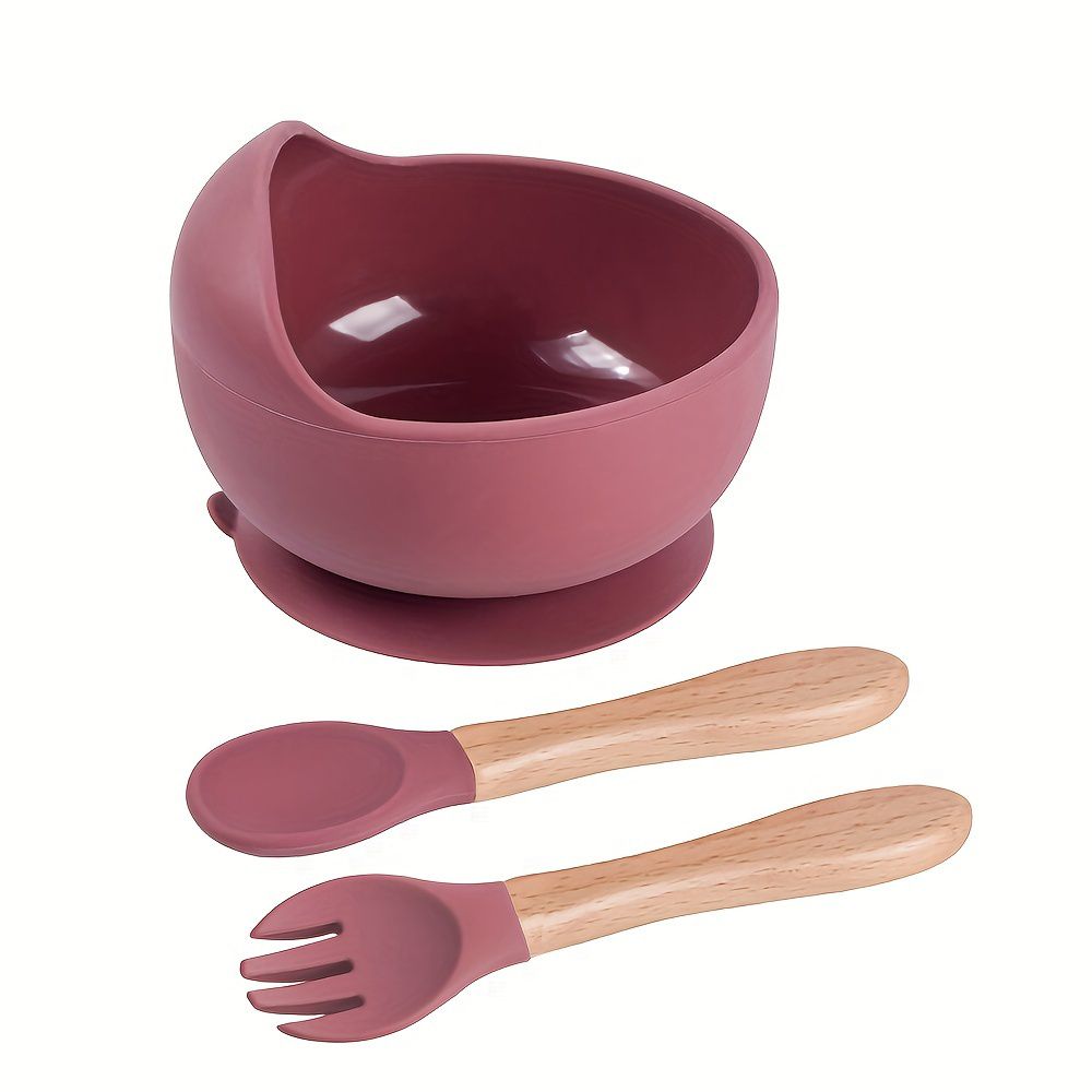 Set Bowl Con Cubierto- Cuchara Silicona -madera Niños