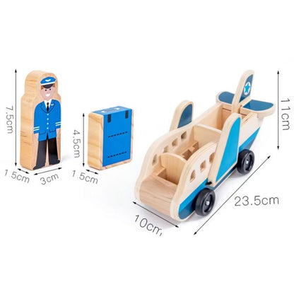 Juguete avion de madera didáctico con pasajeros y equipaje