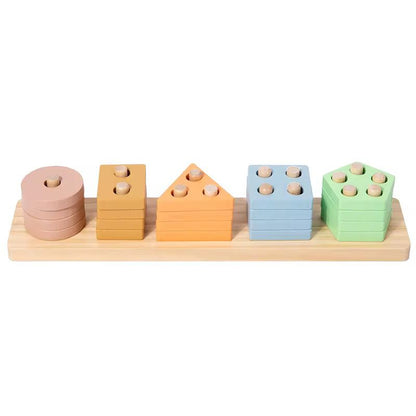 Juego De Encaje Madera Figuras Geometricas Colores Pastel