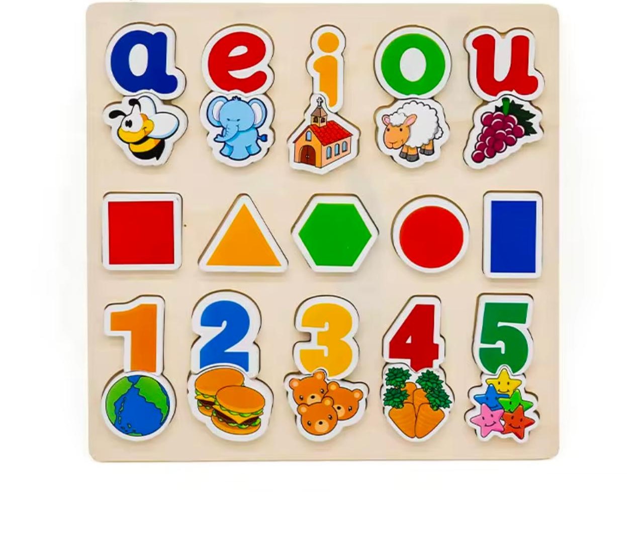 Tabla Encaje Didáctica Madera Vocales+ Formas+ Número Niños