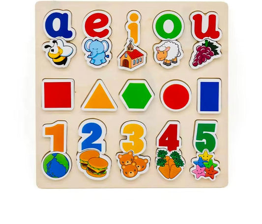 Tabla Encaje Didáctica Madera Vocales+ Formas+ Número Niños