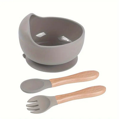 Set Bowl Con Cubierto- Cuchara Silicona -madera Niños
