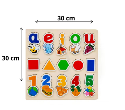 Tabla Encaje Didáctica Madera Vocales+ Formas+ Número Niños