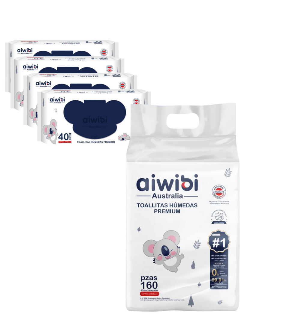 Pack Toallas Húmedas Premium Aiwibi 99,91%agua 4x40und